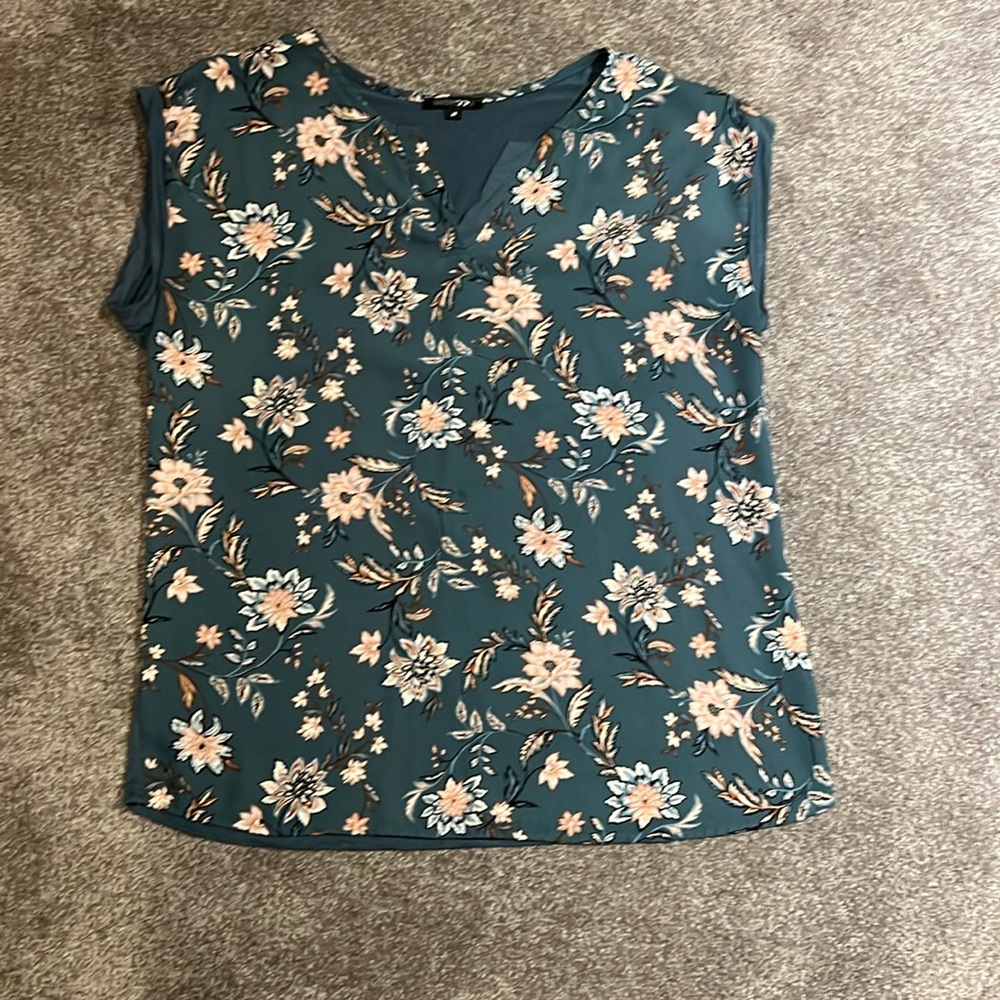 Papermoon Blue Blouse with floral pattern, sz M